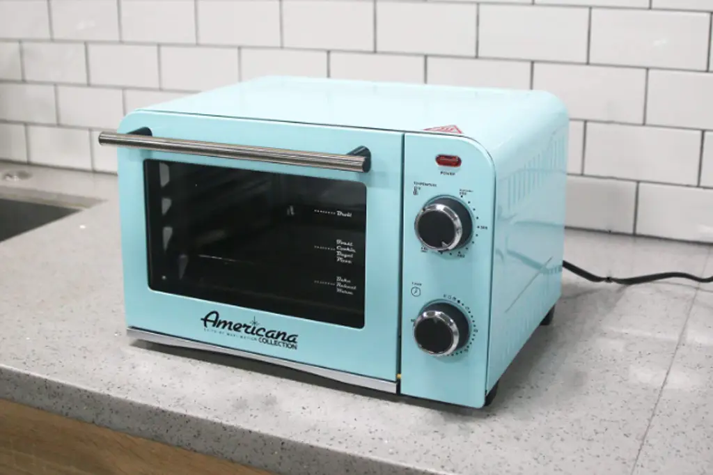 Turquoise Toaster Oven on a Kitchen Countertop