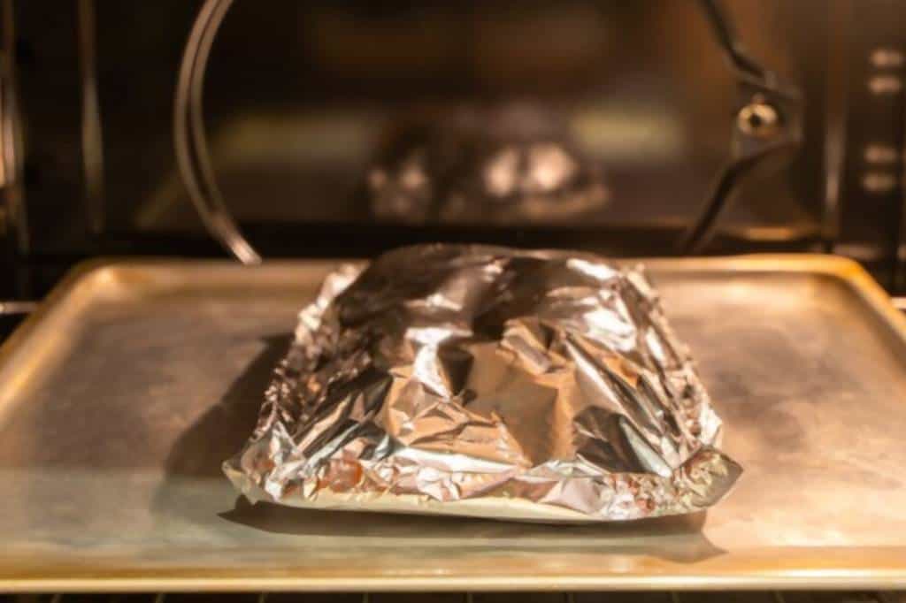 Food in a Toaster Oven Wrapped up in Foil