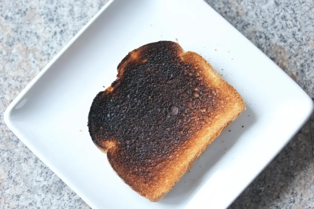 Burnt toast on a plate, made for the purpose of the guide.