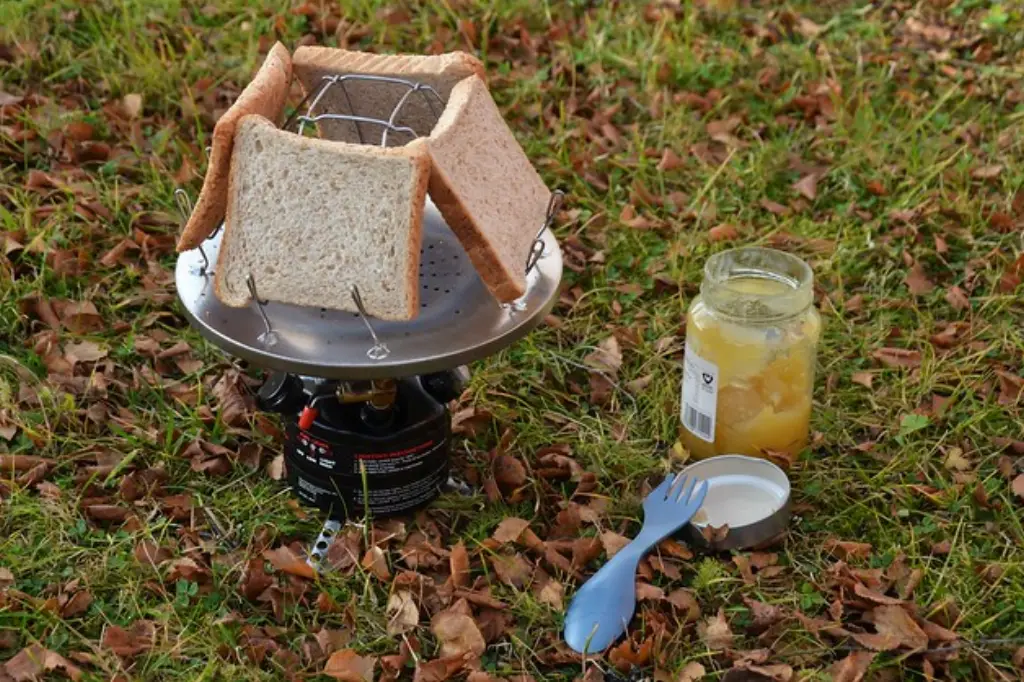 Toasting bread on a camp stove toaster